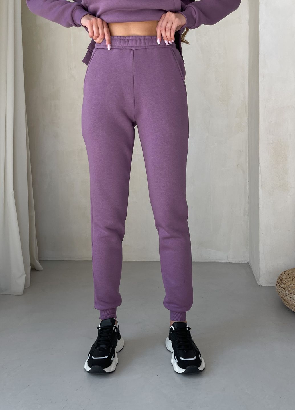 Купить Теплый спортивный костюм на флисе с укороченным худи фиолетовый Merlini Нант 100001045, размер 42-44 (S-M) в интернет-магазине