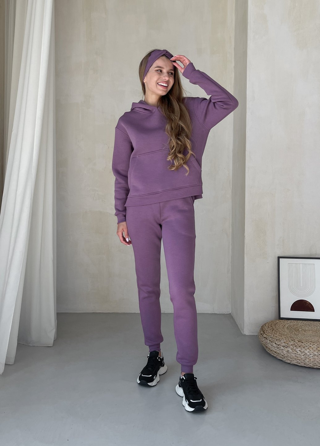 Купить Теплый спортивный костюм на флисе с укороченным худи фиолетовый Merlini Нант 100001045, размер 42-44 (S-M) в интернет-магазине