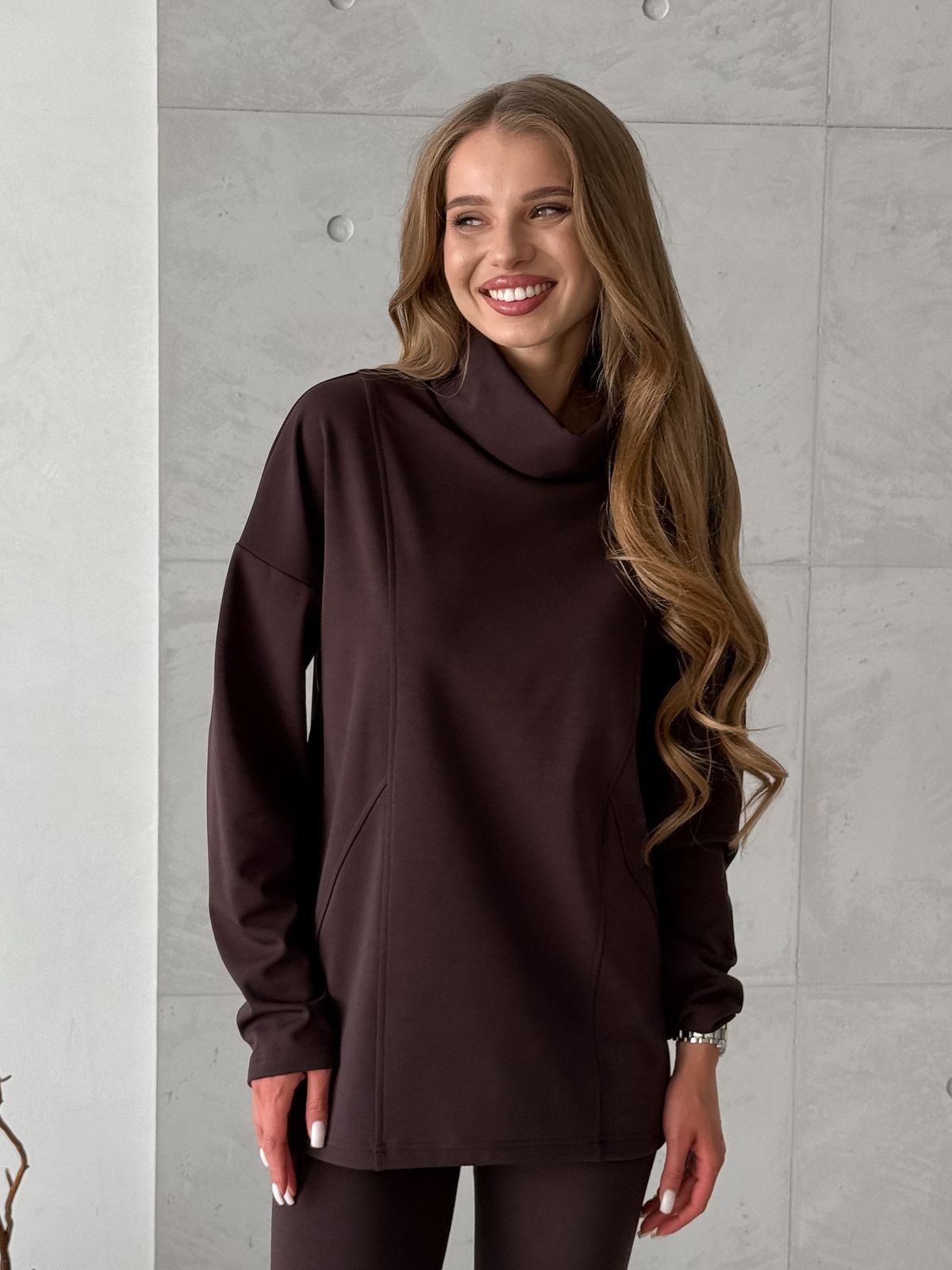 Кофта з високим горлом на флісі шоколадна Merlini Como 110002082 розмір 2XL-3XL