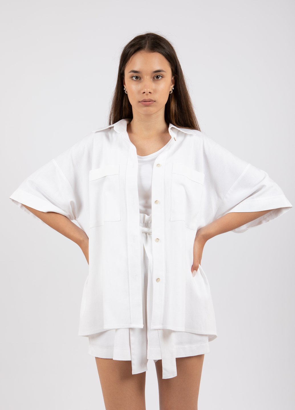 Купити Льняна оверсайз сорочка жіноча Merlini Касабланка 200000023 - Білий, 46-48 в інтернет-магазині