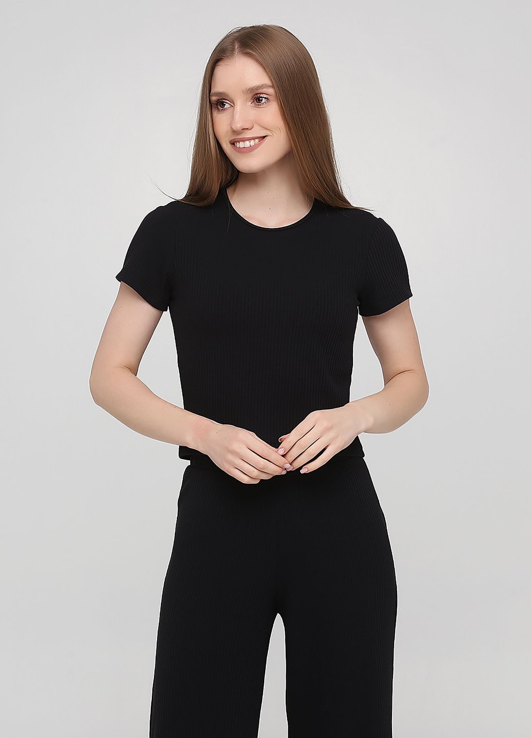 Купить футболка женская в рубчик Merlini Шер 800000019 - Черный, 42 в интернет-магазине