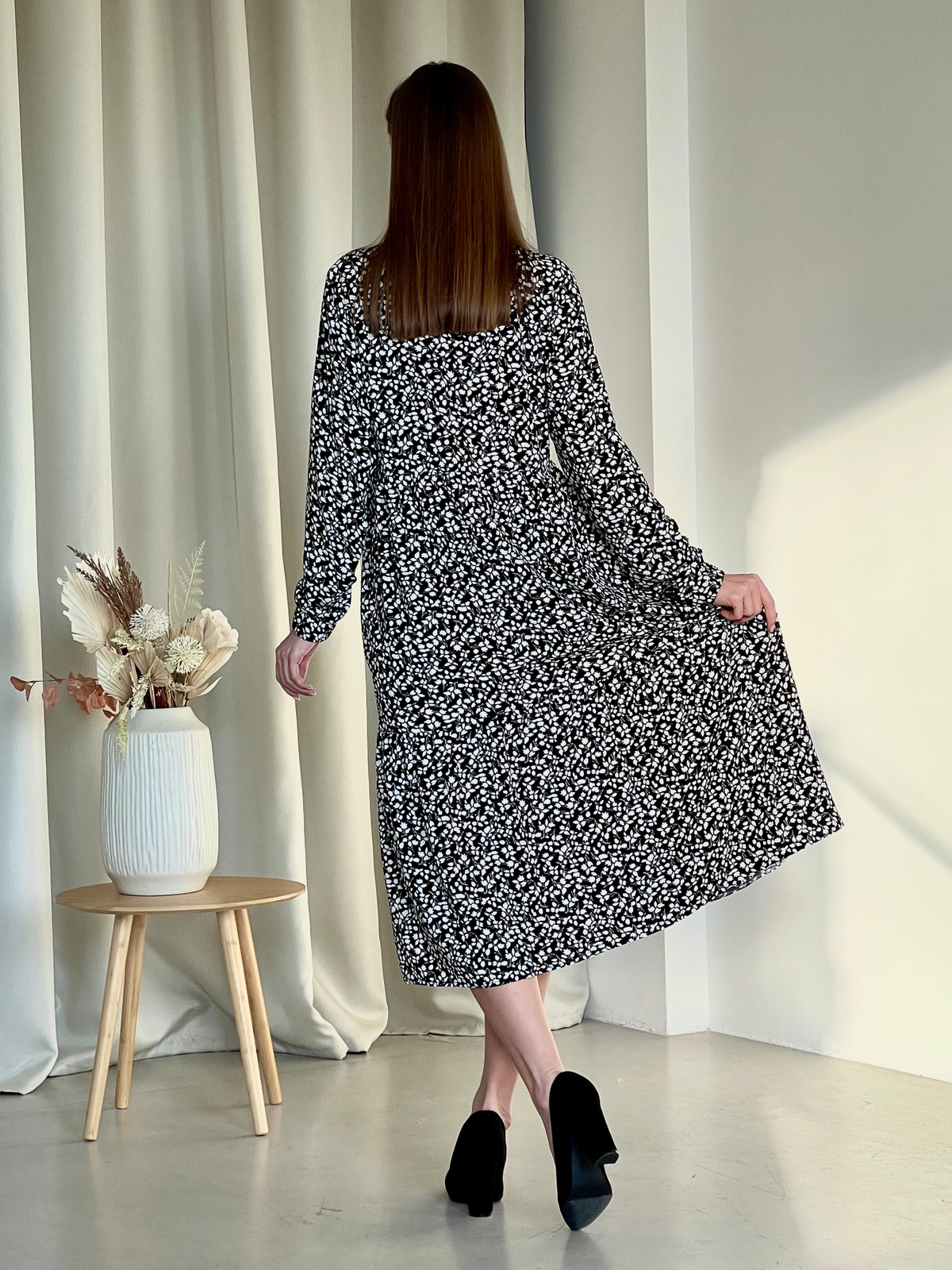 Купить Длинное платье в цветочек из штапеля с длинным рукавом Merlini Корсо 700001181, размер 46-48 (L-XL) в интернет-магазине