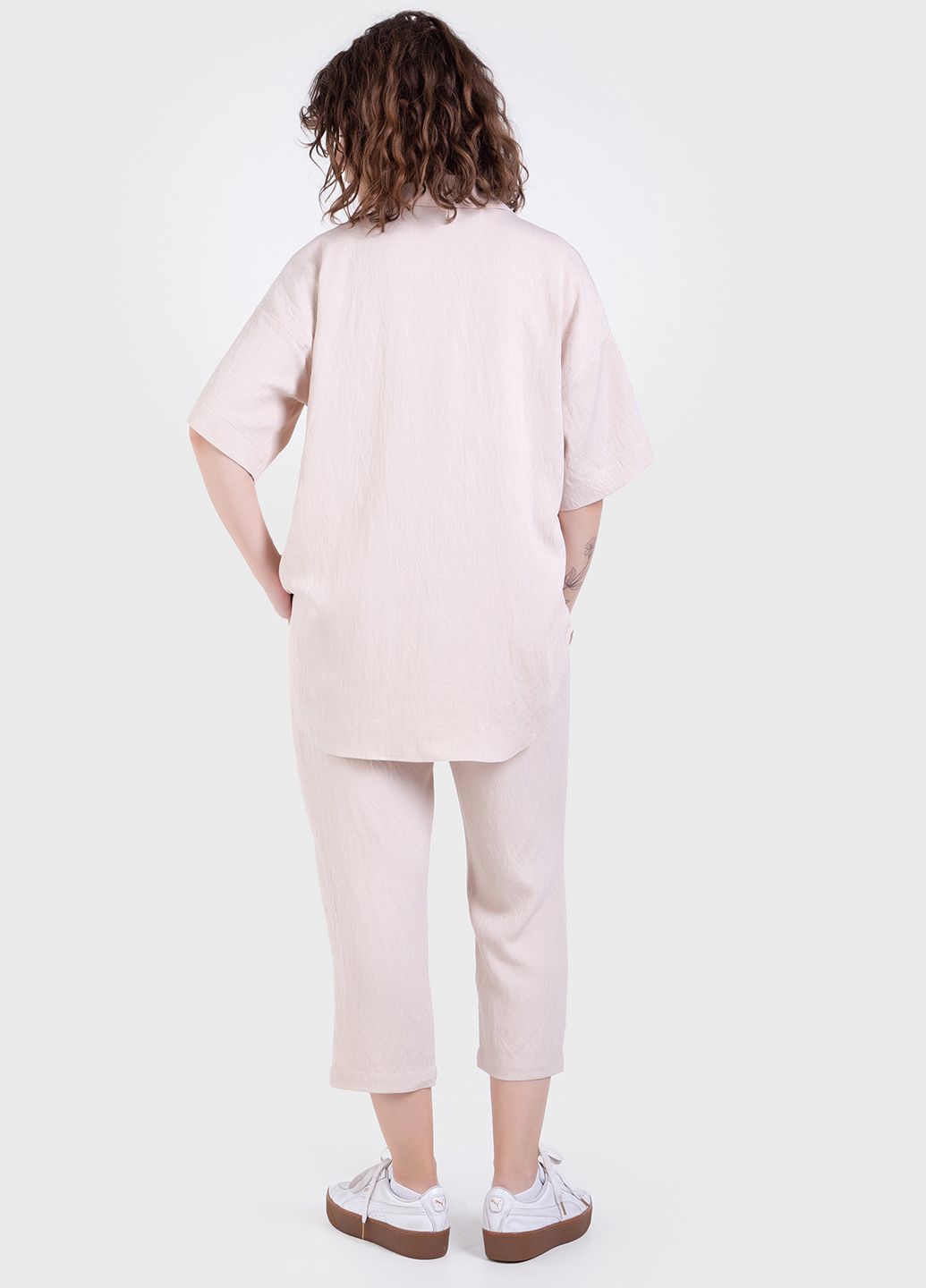 Купить Летний костюм женский двойка бежевого цвета: брюки, рубашка Merlini Авиано 100000153, размер 42-44 в интернет-магазине