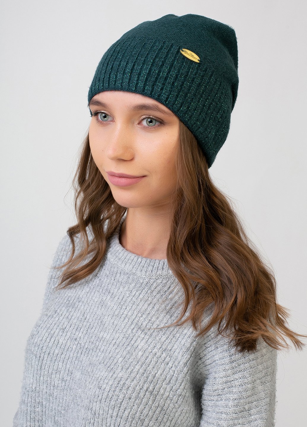 Купить Зимняя ангоровая женская шапка на флисовой подкладке DeMari Лаванда 551088 - Зелёный в интернет-магазине