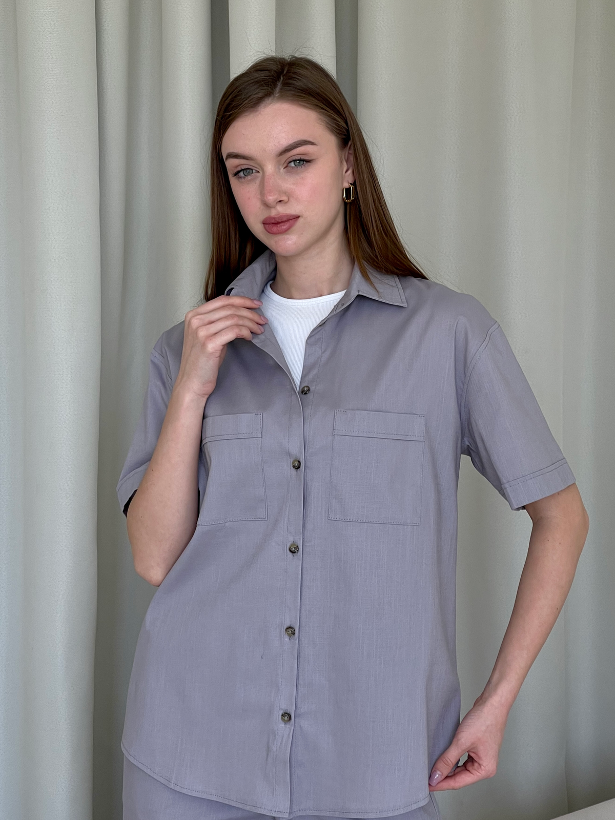 Купить Льняная рубашка с коротким рукавом серая Merlini Нино 200001203 размер 42-44 (S-M) в интернет-магазине