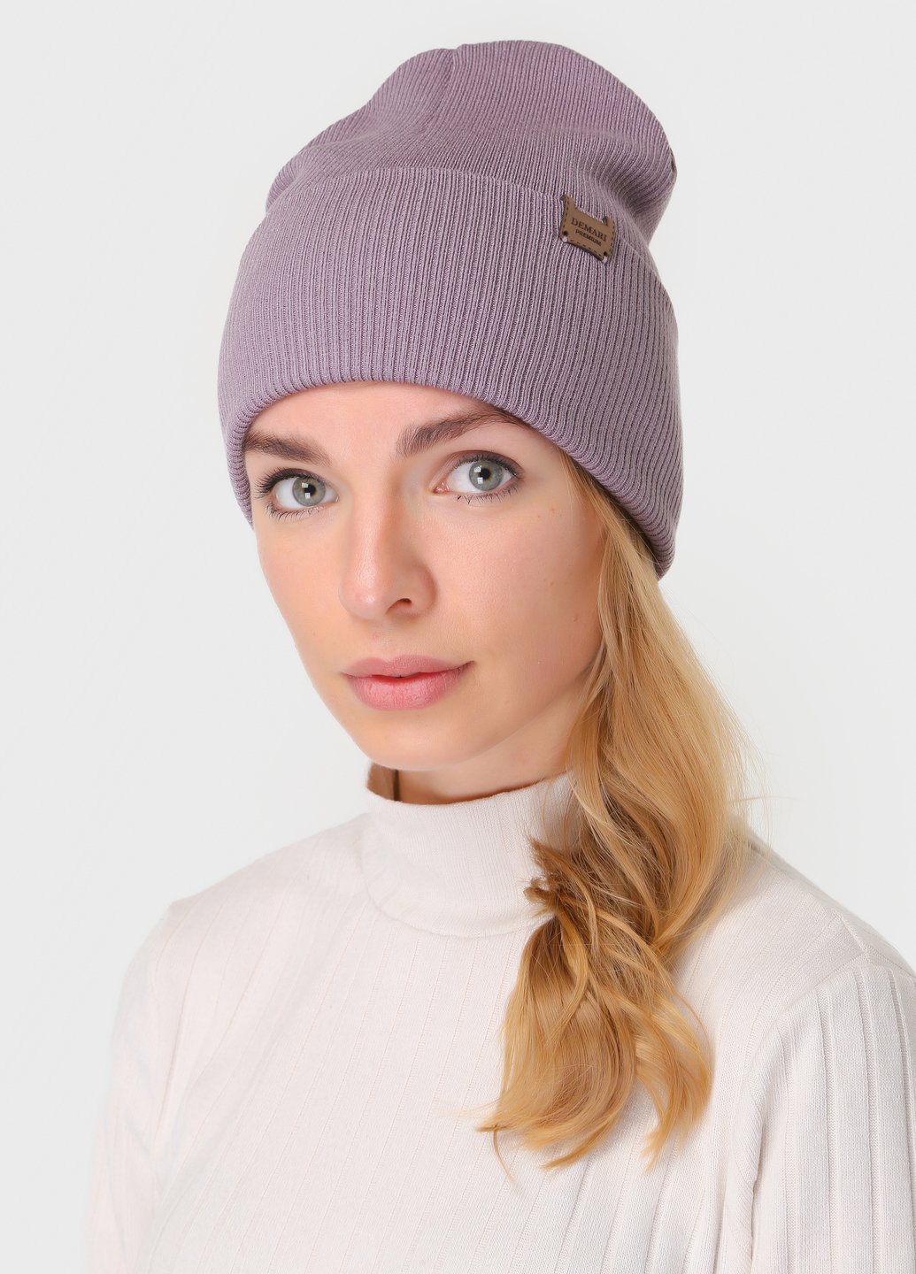 Купить Теплая кашемировая женская шапка без подкладки DeMari Венди 500080 - Темно-пудровый в интернет-магазине