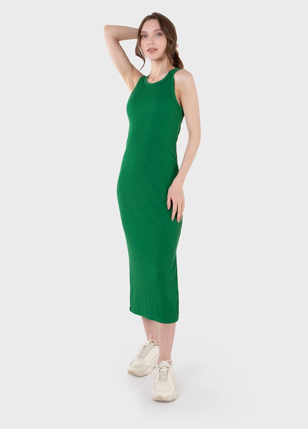 Купить Длинное платье-майка в рубчик зеленое Merlini Лонга 700000109 размер 42-44 (S-M) в интернет-магазине