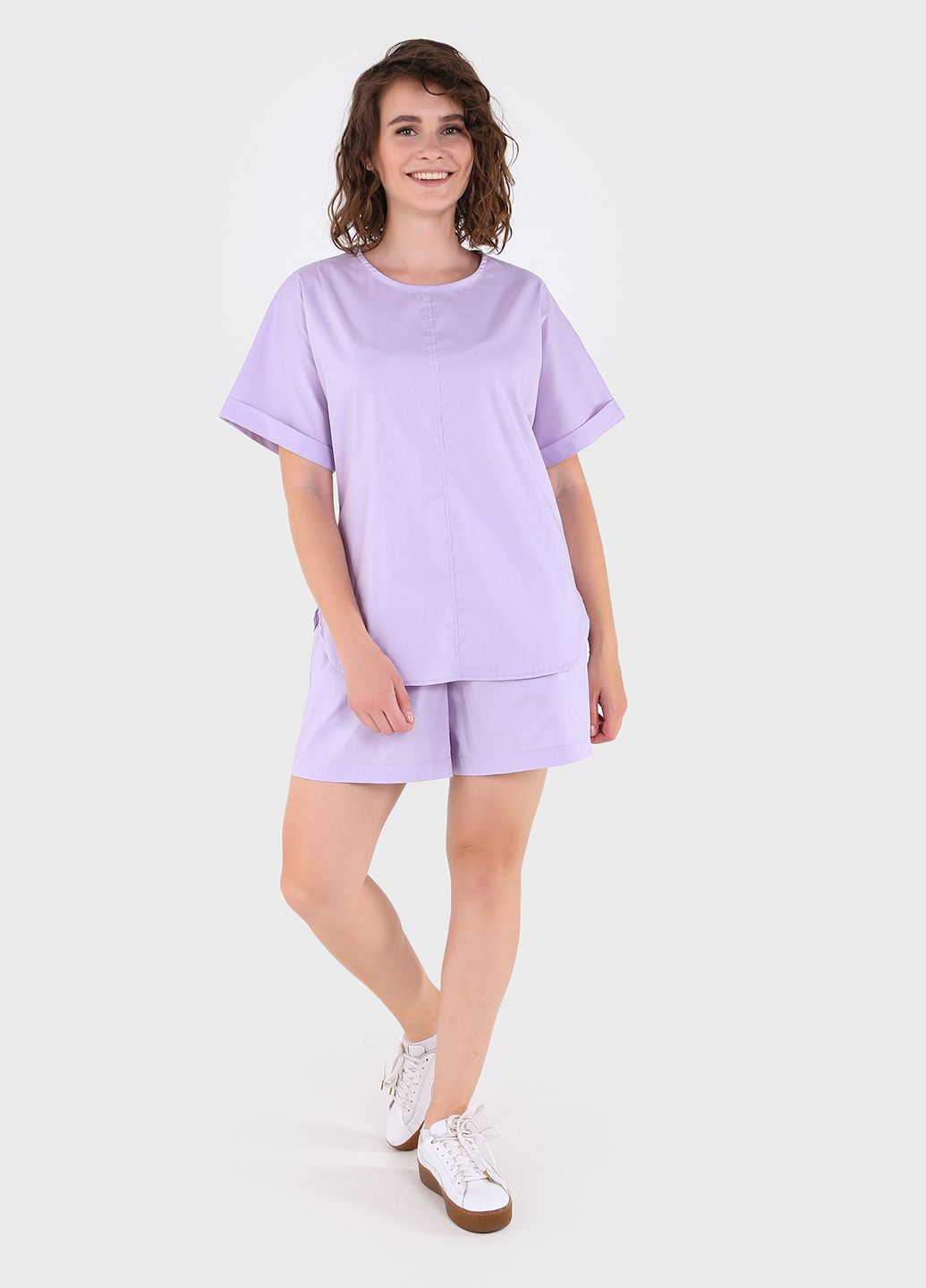 Купить Оверсайз хлопковая футболка женская сиреневого цвета Merlini Ливорно 800000040, размер 42-44 в интернет-магазине