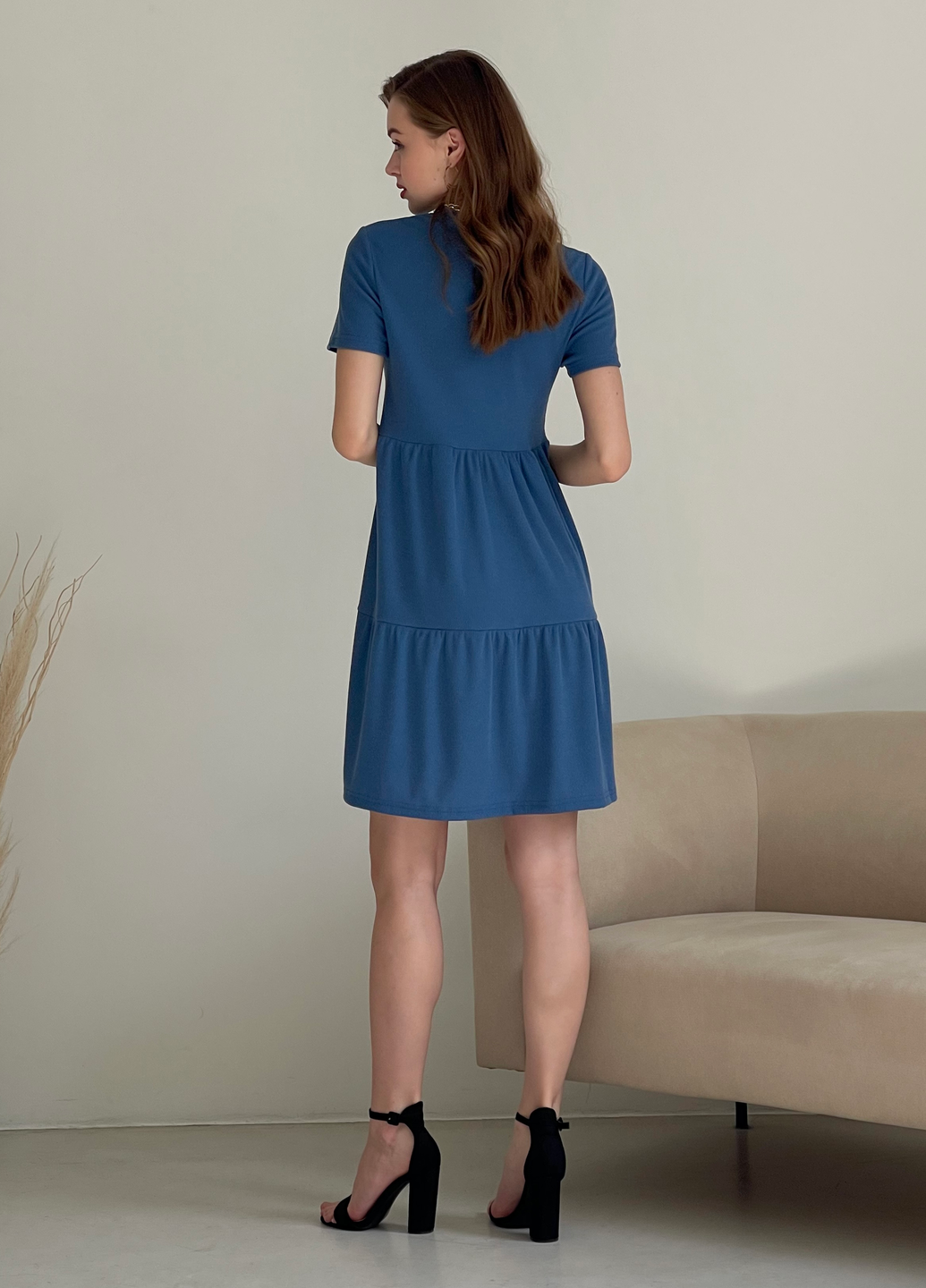 Купить Свободное платье трапеция миди синее Merlini Маркони 700001231 размер 42-44 (S-M) в интернет-магазине