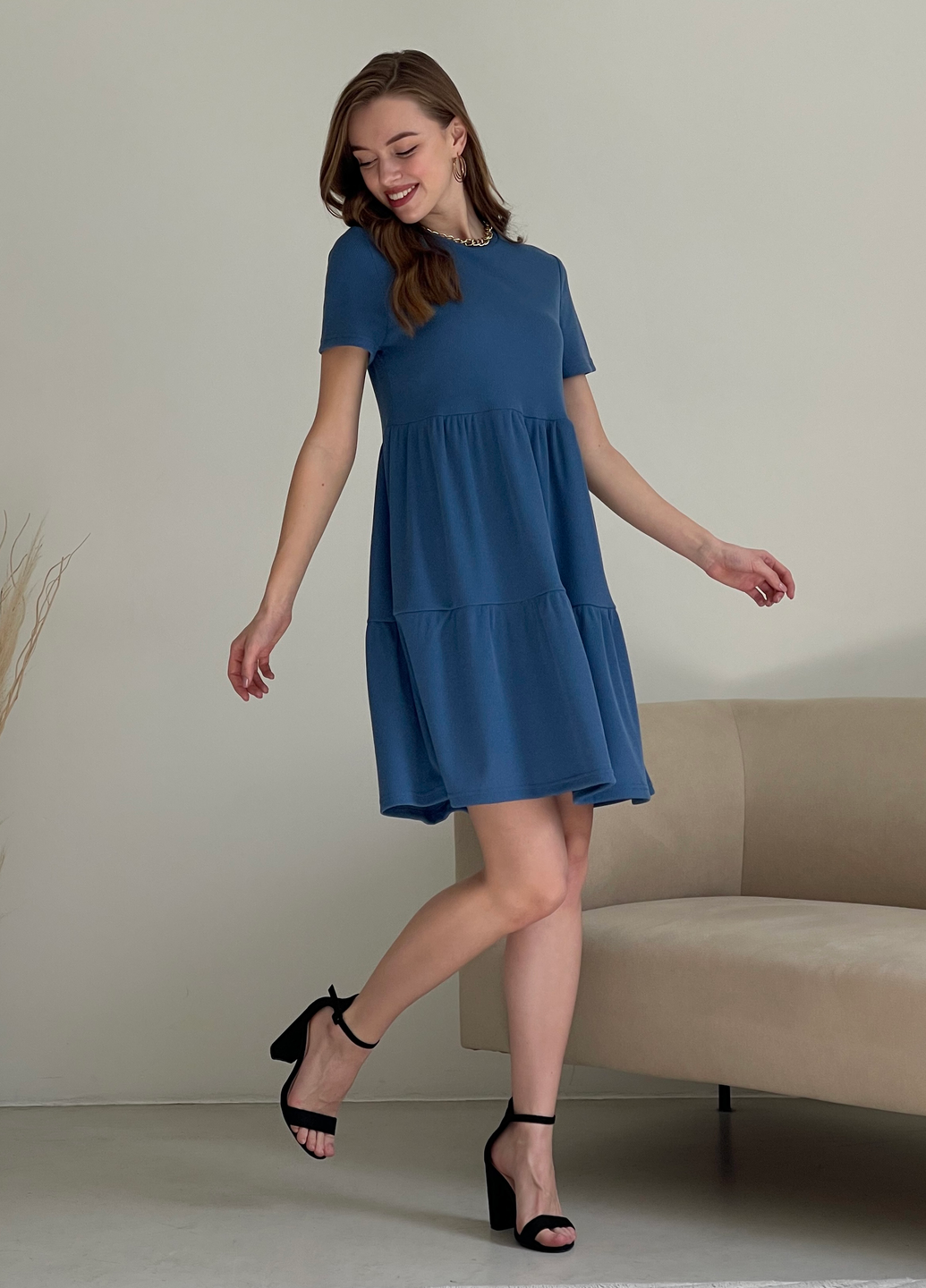 Купити Вільна сукня трапеція міді синє Merlini Марконі 700001231 розмір 42-44 (S-M) в інтернет-магазині