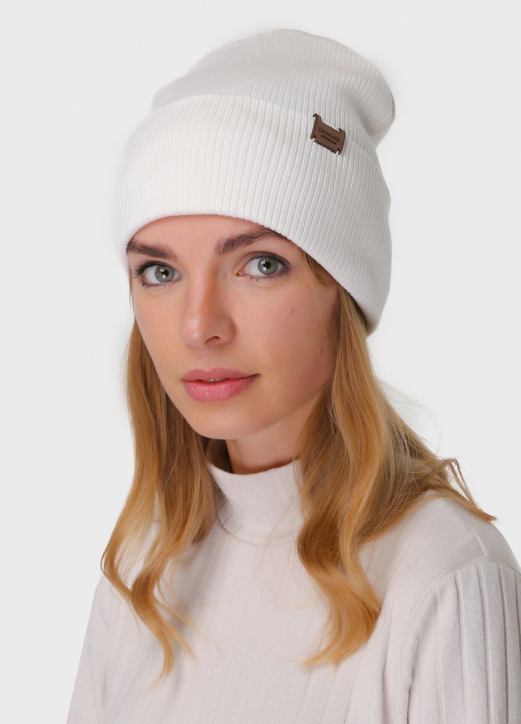 Купить Теплая кашемировая женская шапка без подкладки DeMari Венди 500081 - Молочный в интернет-магазине