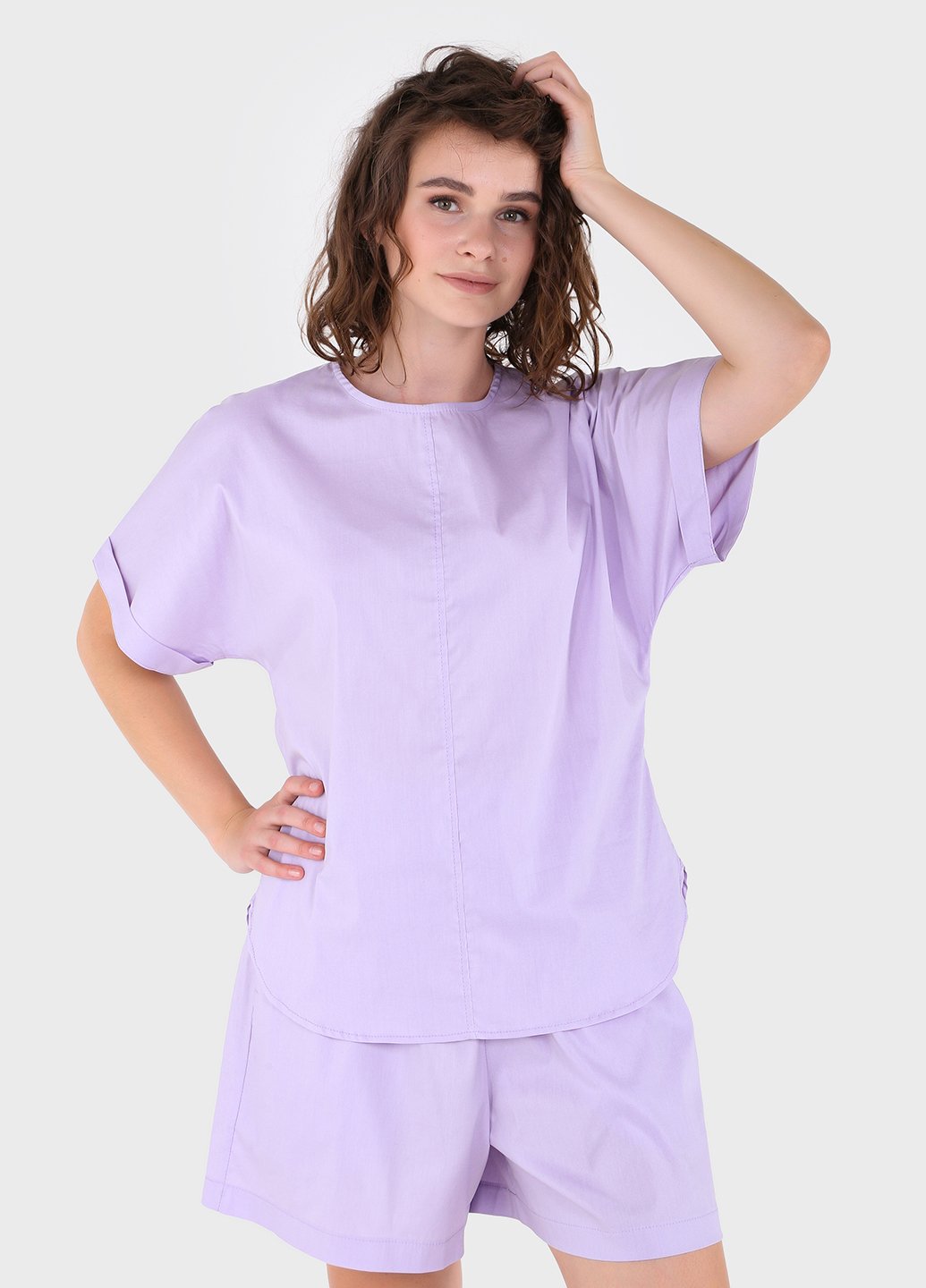 Купити Оверсайз бавовняна футболка жіноча бузкового кольору Merlini Ліворно 800000040, розмір 42-44 в інтернет-магазині