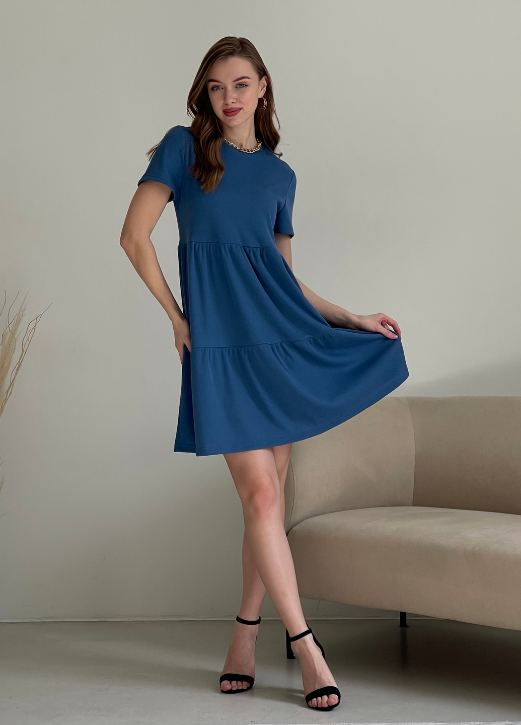 Купить Свободное платье трапеция миди синее Merlini Маркони 700001231 размер 42-44 (S-M) в интернет-магазине