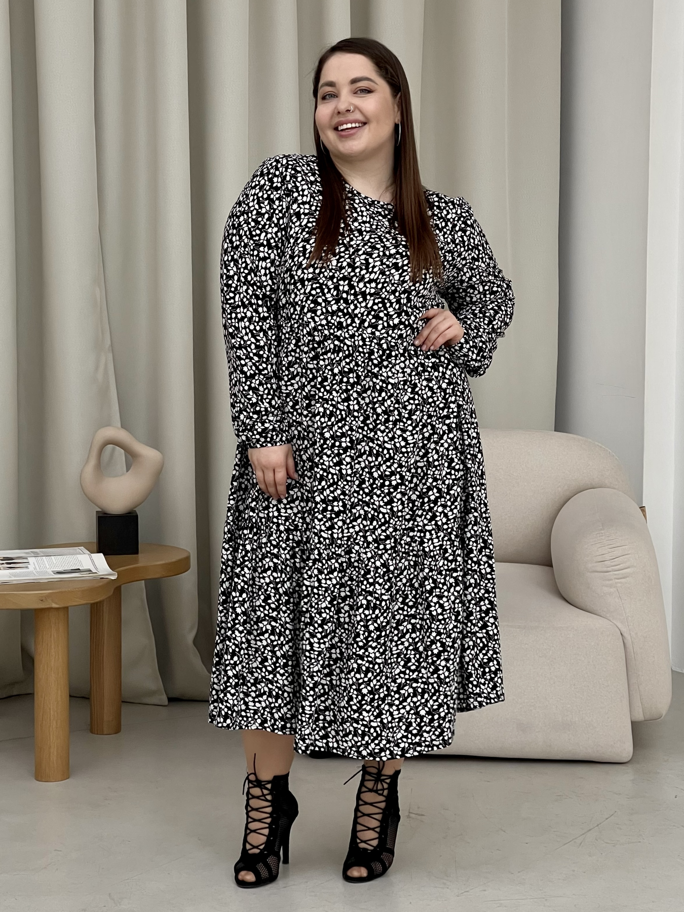Купити Довга сукня з штапелю з довгим рукавом Merlini Корсо 700001181, розмір 54-56 (4XL-5XL) в інтернет-магазині