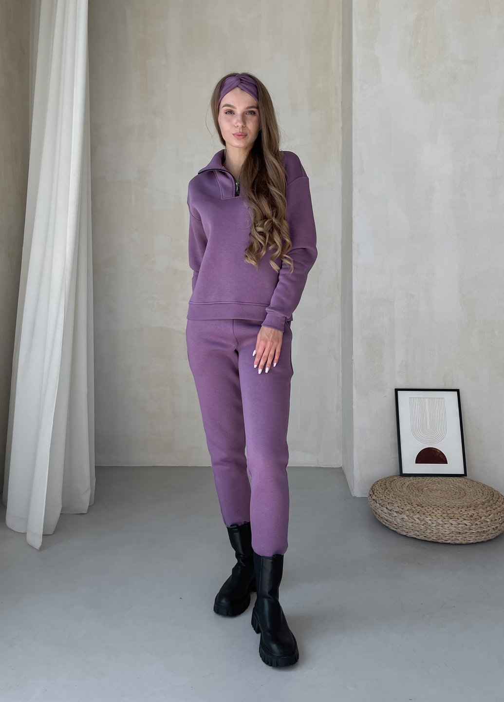 Купити Теплий жіночий костюм на флисі з кофтою на блискавці фіолетовий Merlini Анже 100001085, розмір 42-44 (S-M) в інтернет-магазині