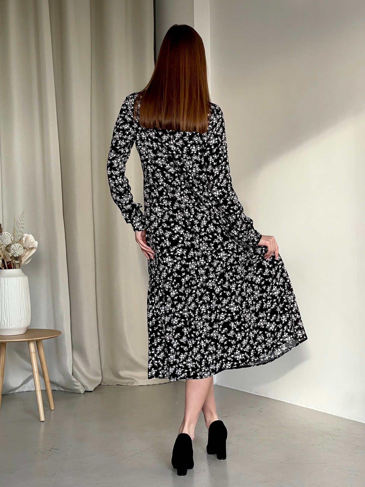 Купить Длинное платье в цветочек из штапеля с длинным рукавом Merlini Корсо 700001182, размер 42-44 (S-M) в интернет-магазине