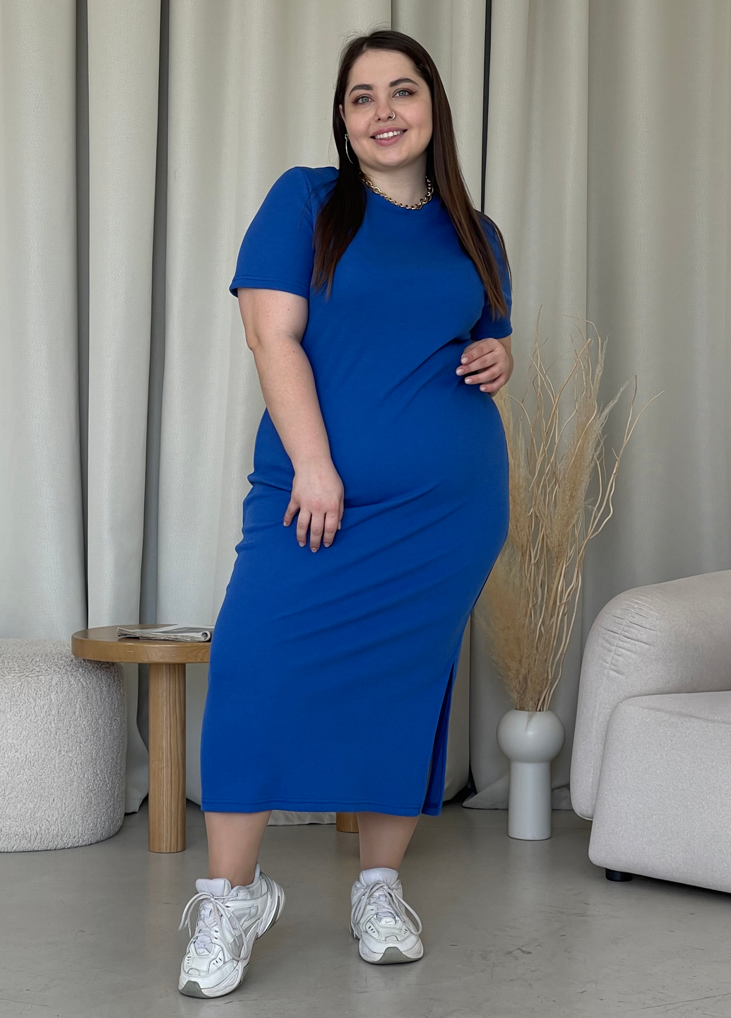 Купити Довга сукня-футболка в рубчик синє Merlini Кассо 700000127 розмір 42-44 (S-M) в інтернет-магазині