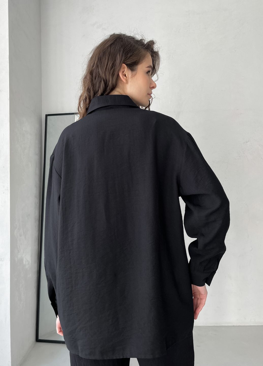 Купить Рубашка женская с длинным рукавом черного цвета из льна Merlini Беллуно 200000241, размер 42-44 в интернет-магазине