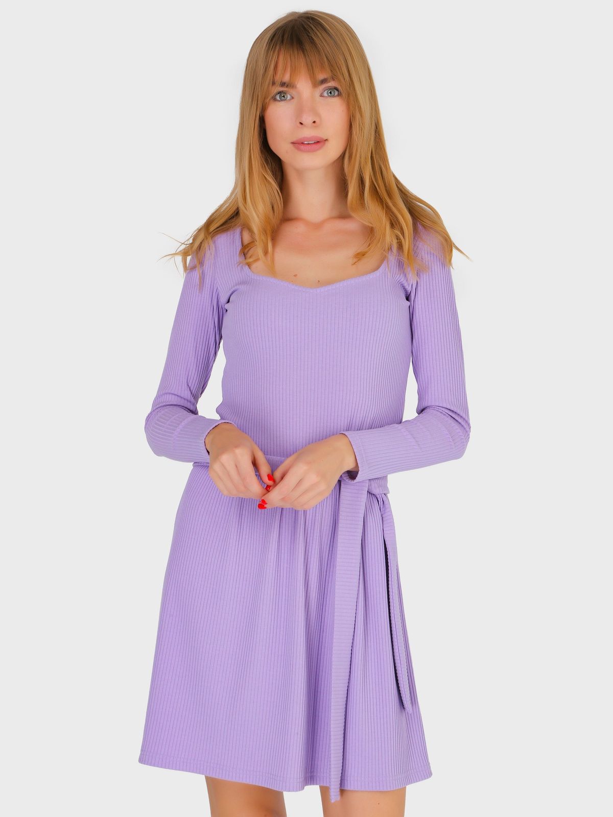 Купить Платье в рубчик Merlini Панамера 700000016 - Сиреневый, 42-44 в интернет-магазине