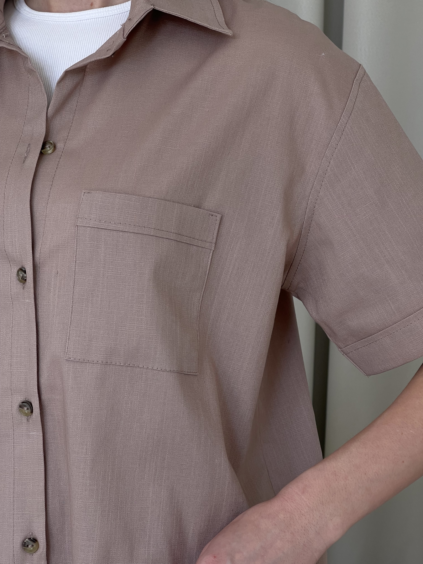 Купить Льняная рубашка с коротким рукавом бежевая Merlini Нино 200001204 размер 42-44 (S-M) в интернет-магазине