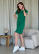 Платье-футболка до колена в рубчик зеленое Merlini Милан 700000149 размер 42-44 (S-M)