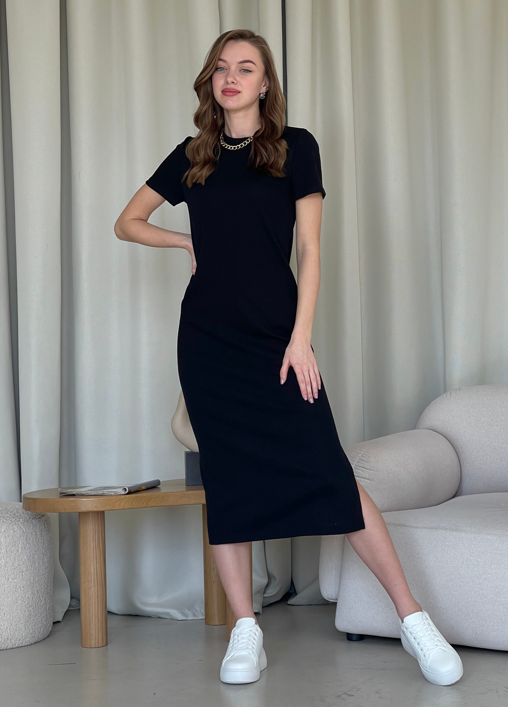 Купити Довга сукня-футболка в рубчик чорне Merlini Кассо 700000121 розмір 42-44 (S-M) в інтернет-магазині