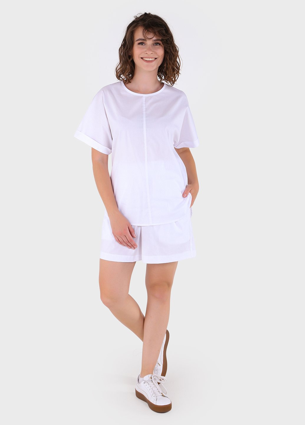 Купить Костюм женский из хлопка белого цвета Merlini Болонья 100000125, размер 42-44 в интернет-магазине