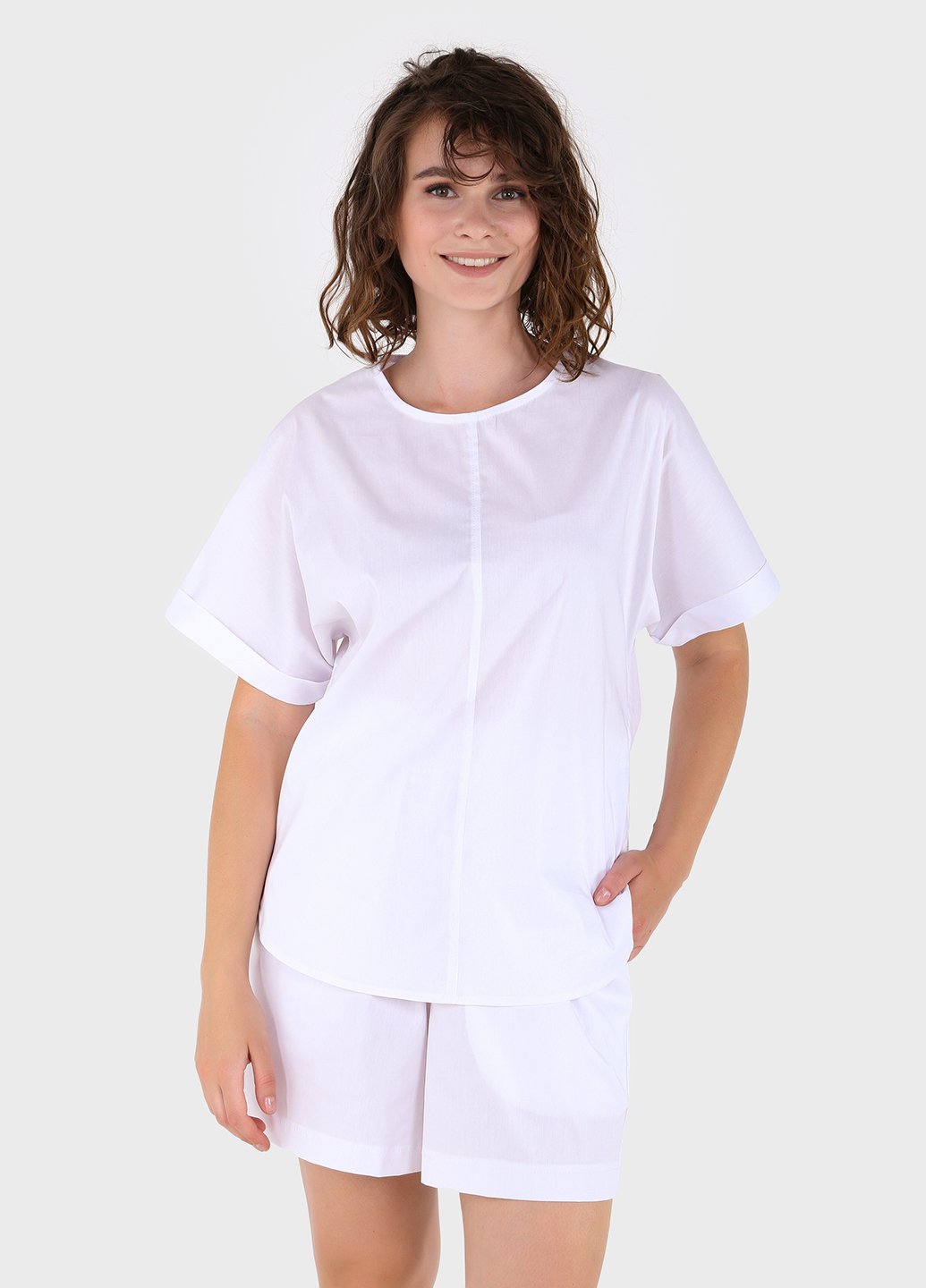 Купити Оверсайз бавовняна футболка жіноча білого кольору Merlini Ліворно 800000041, розмір 42-44 в інтернет-магазині