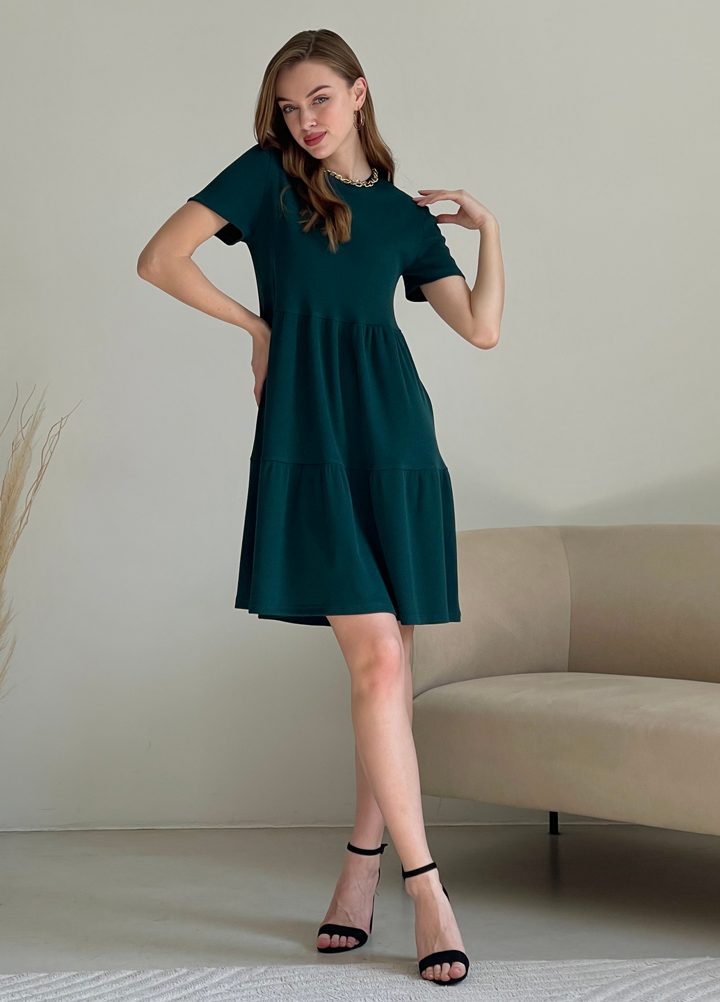 Купить Свободное платье трапеция миди зеленое Merlini Маркони 700001232 размер 42-44 (S-M) в интернет-магазине