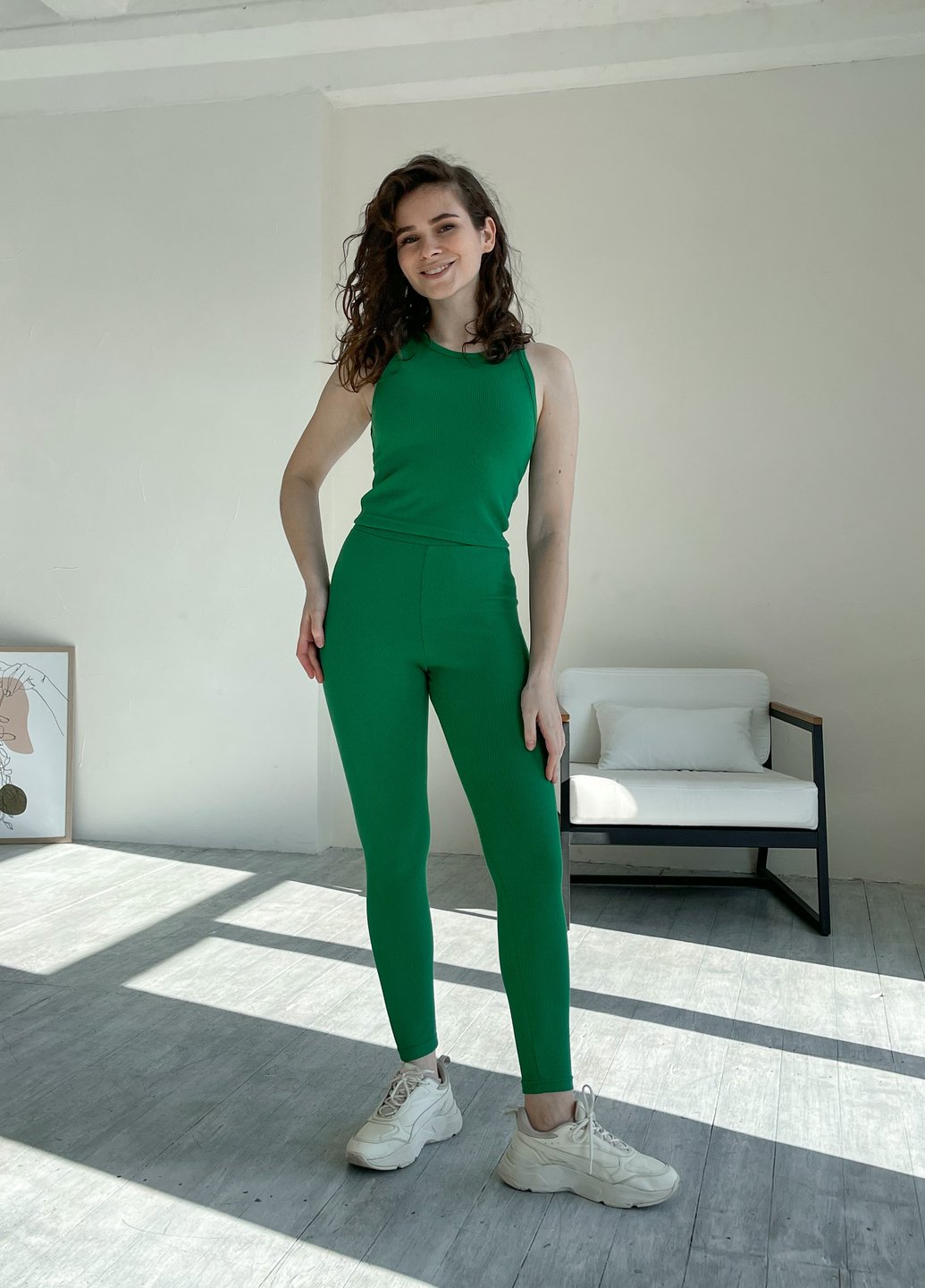 Купить Костюм женский в рубчик топ с лосинами зеленый Merlini Сотто 100000449, размер XS-M (40-44) в интернет-магазине
