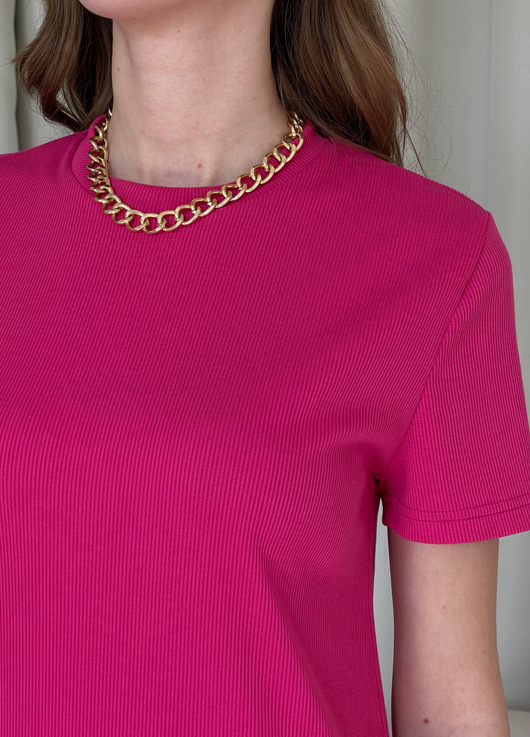 Купить Длинное платье-футболка в рубчик розовое Merlini Кассо 700000128 размер 42-44 (S-M) в интернет-магазине