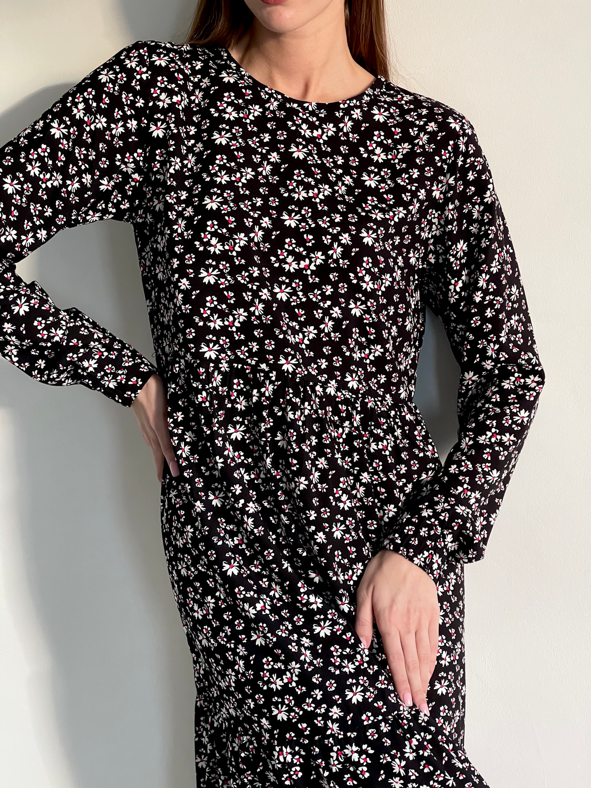 Купить Длинное платье в цветочек из штапеля с длинным рукавом Merlini Корсо 700001183, размер 42-44 (S-M) в интернет-магазине