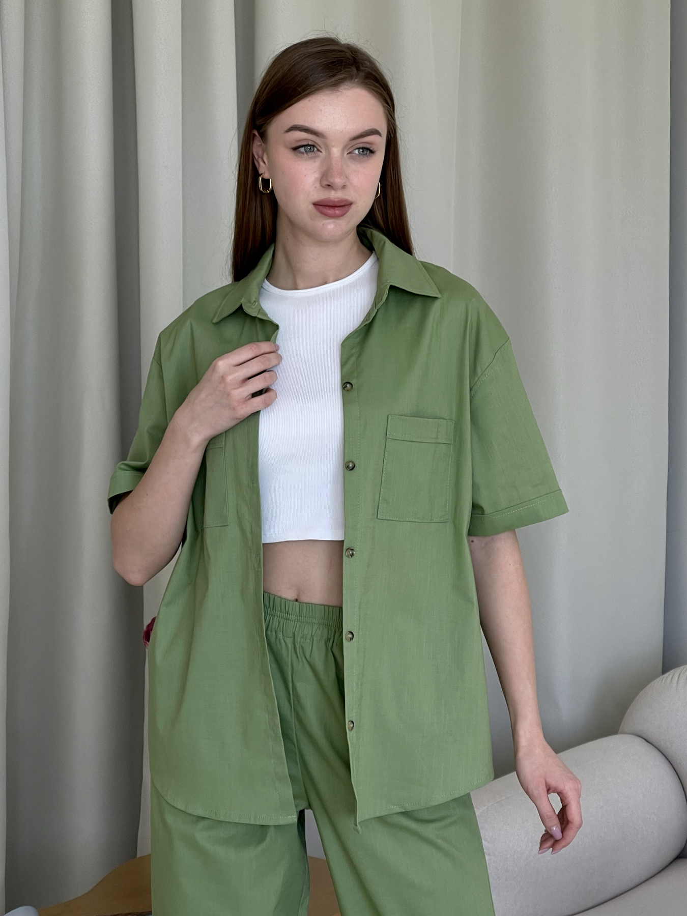 Купити Льняна сорочка з коротким рукавом зелена Merlini Ніно 200001205 розмір 42-44 (S-M) в інтернет-магазині