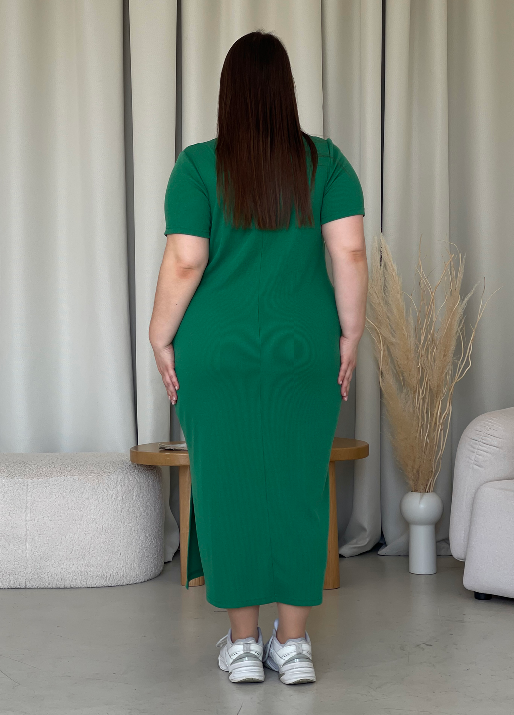 Купить Длинное платье-футболка в рубчик зеленое Merlini Кассо 700000129 размер 42-44 (S-M) в интернет-магазине