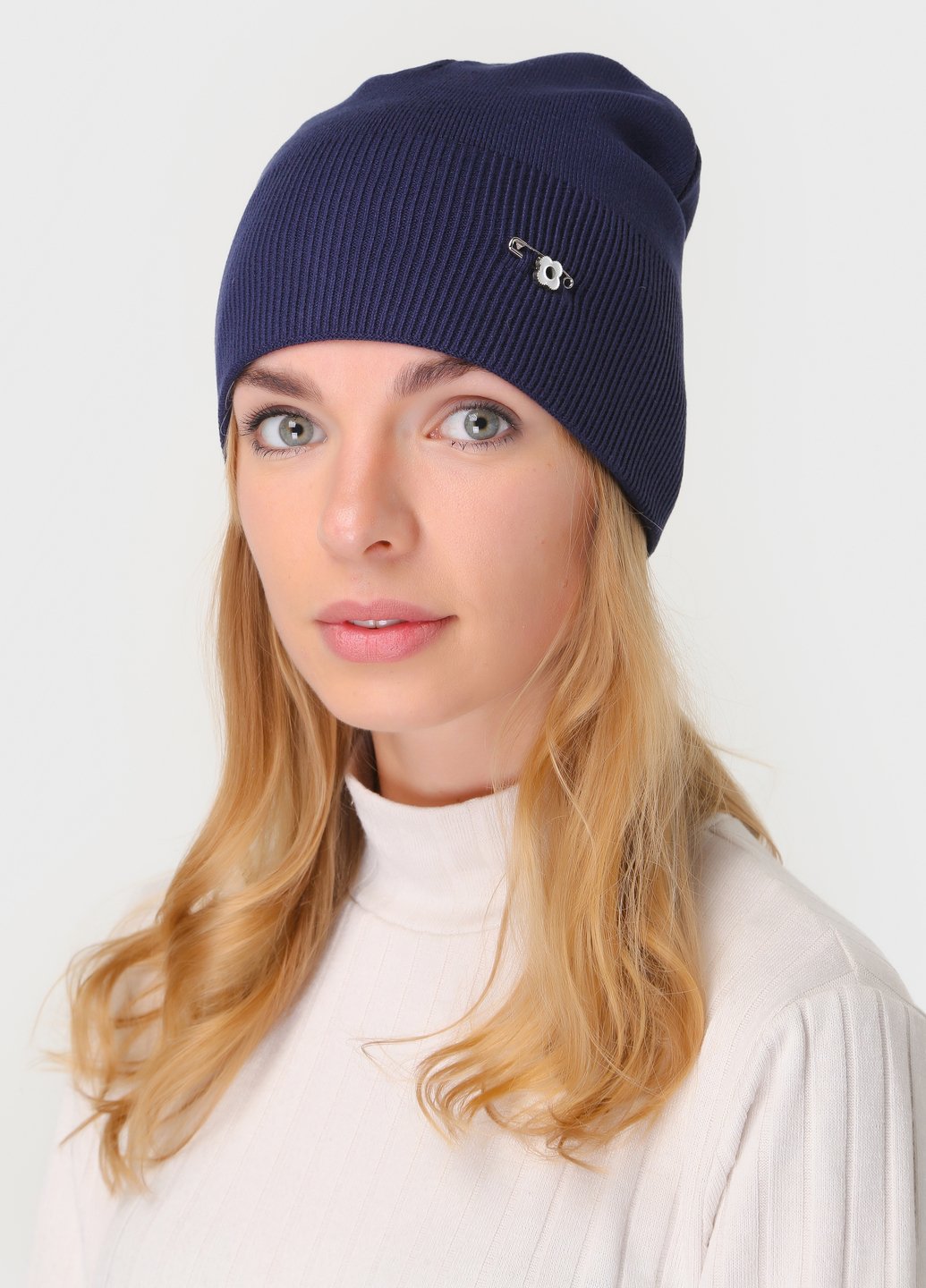 Купить Теплая кашемировая женская шапка без подкладки DeMari Маракуйя 500101 - Синий в интернет-магазине
