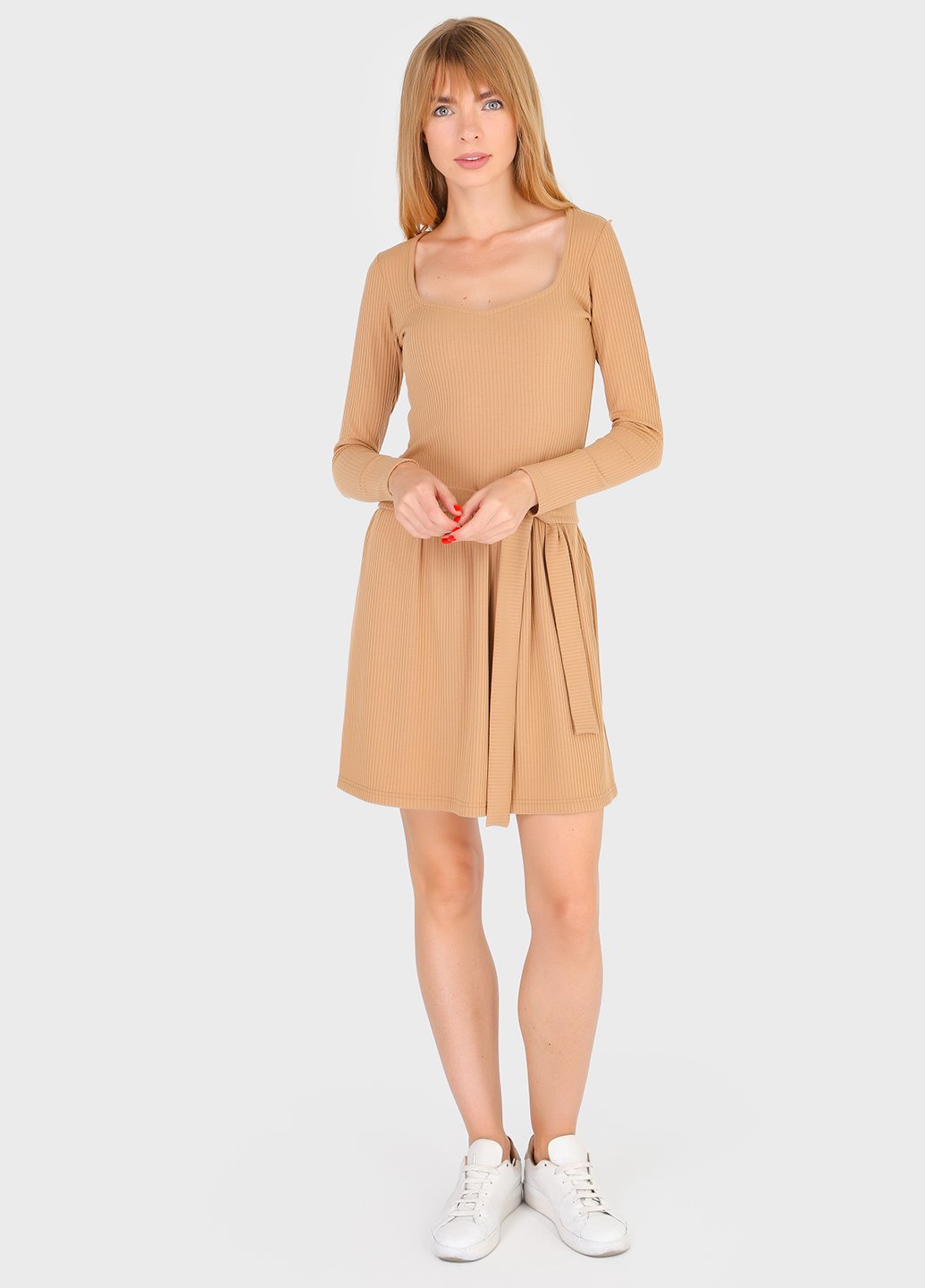 Купить Платье в рубчик Merlini Панамера 700000019 - Песочный, 42-44 в интернет-магазине