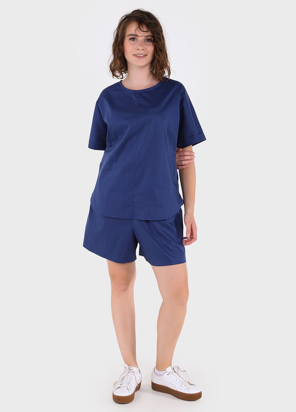 Купить Костюм женский из хлопка синего цвета Merlini Болонья 100000126, размер 42-44 в интернет-магазине