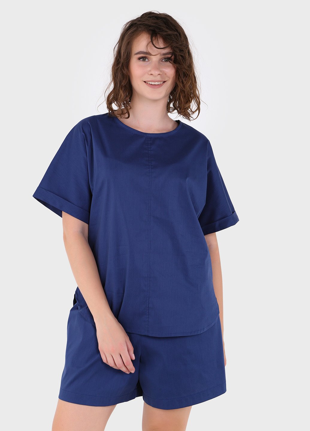 Купить Оверсайз хлопковая футболка женская синего цвета Merlini Ливорно 800000042, размер 42-44 в интернет-магазине