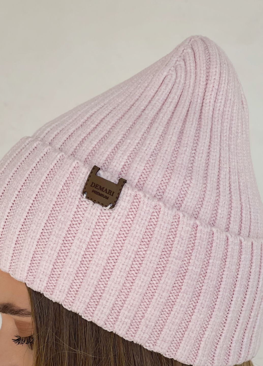 Купить Теплая зимняя кашемировая женская шапка с отворотом на флисовой подкладке DeMari 500123 в интернет-магазине