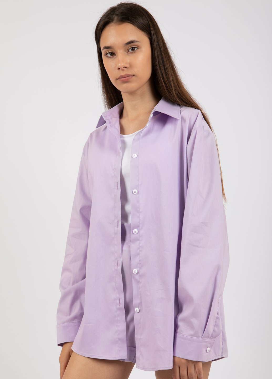 Купить Классическая хлопковая рубашка женская Merlini Вена 200000031 - Сиреневый, 42-44 в интернет-магазине