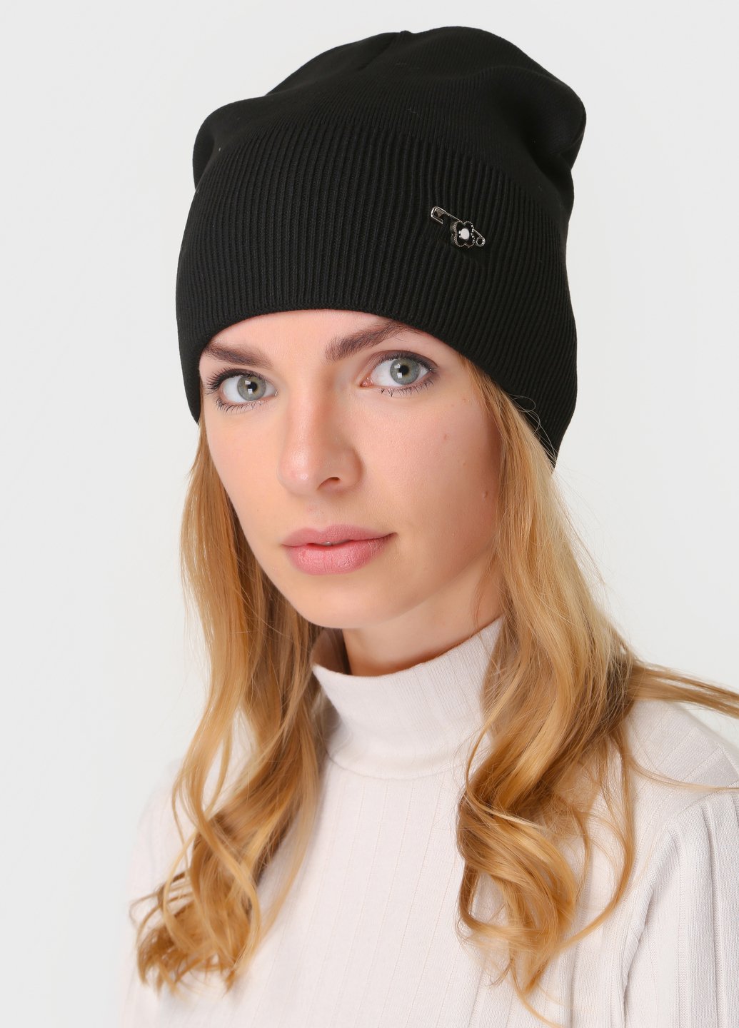 Купить Теплая кашемировая женская шапка без подкладки DeMari Маракуйя 500103 - Черный в интернет-магазине