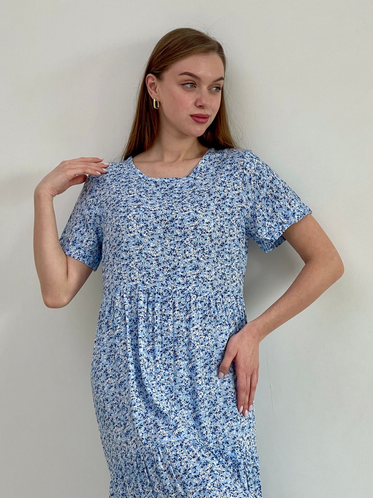 Купити Літня сукня з рюшами в квіточку блакитна Merlini Казерта 700001265 розмір 42-44 (S-M) в інтернет-магазині