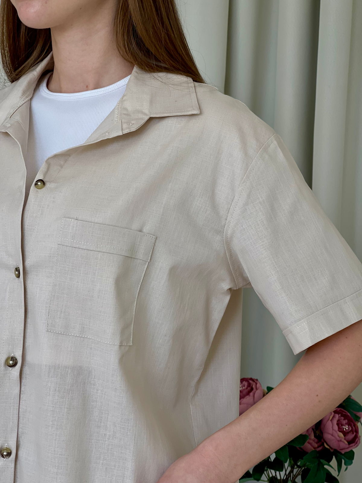 Купить Льняная рубашка с коротким рукавом бежевая Merlini Нино 200001206 размер 42-44 (S-M) в интернет-магазине
