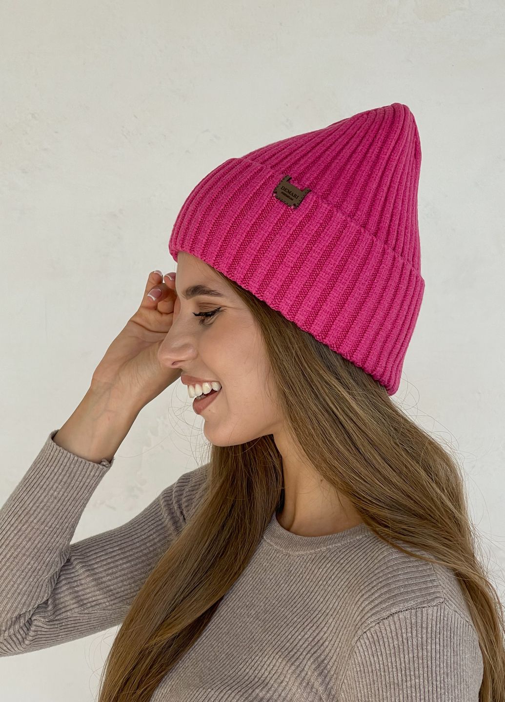 Купить Теплая зимняя кашемировая женская шапка с отворотом на флисовой подкладке DeMari 500124 в интернет-магазине