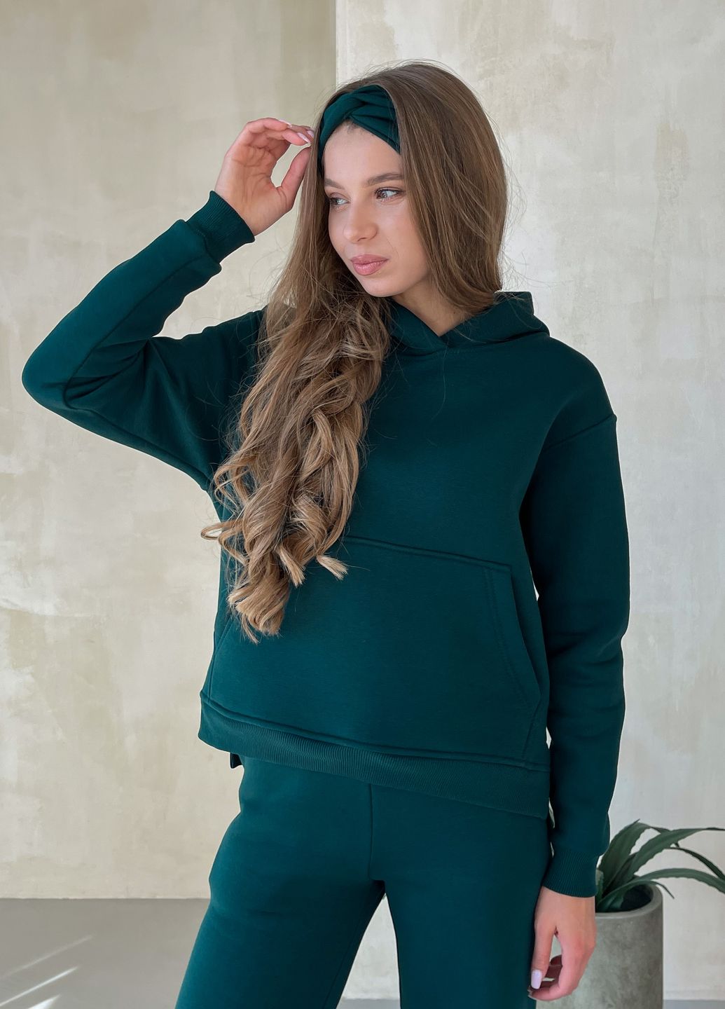 Купить Теплый костюм на флисе с широкими штанами и худи зелёный Merlini Тулон 100001062, размер 42-44 (S-M) в интернет-магазине