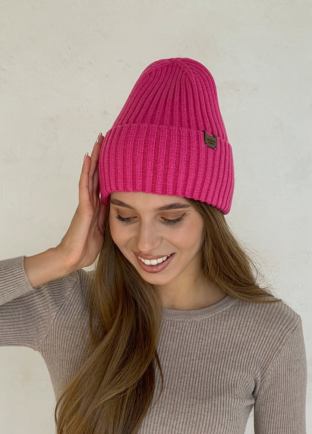 Купити Тепла зимова кашемірова жіноча шапка з відворотом на флісовій підкладці DeMari 500124 в інтернет-магазині