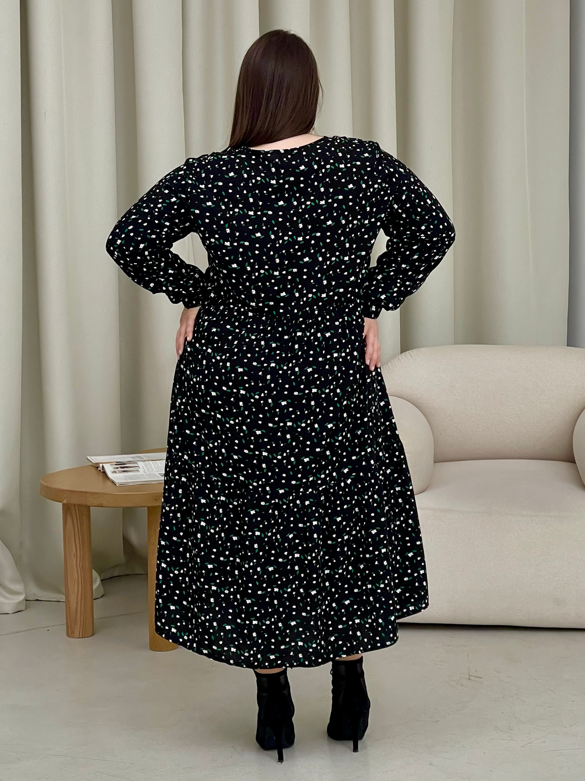 Купить Длинное платье в цветочек из штапеля с длинным рукавом Merlini Корсо 700001184, размер 50-52 (2XL-3XL) в интернет-магазине