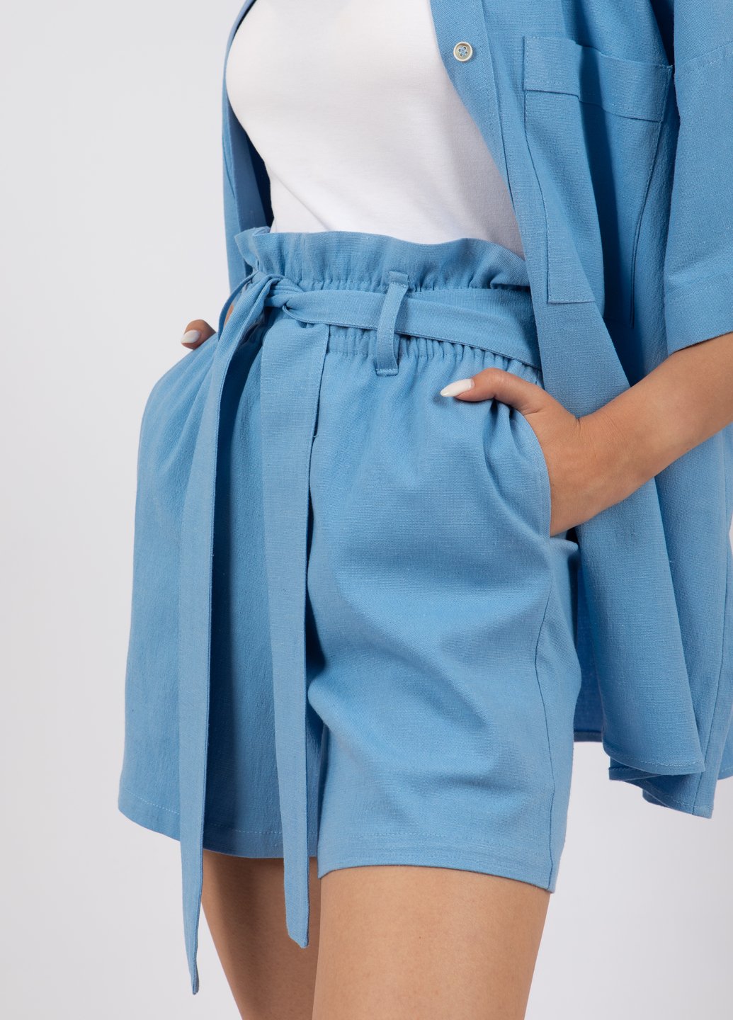 Купить Льняные шорты женские Merlini Тулуза 300000008 - Голубой, 42-44 в интернет-магазине