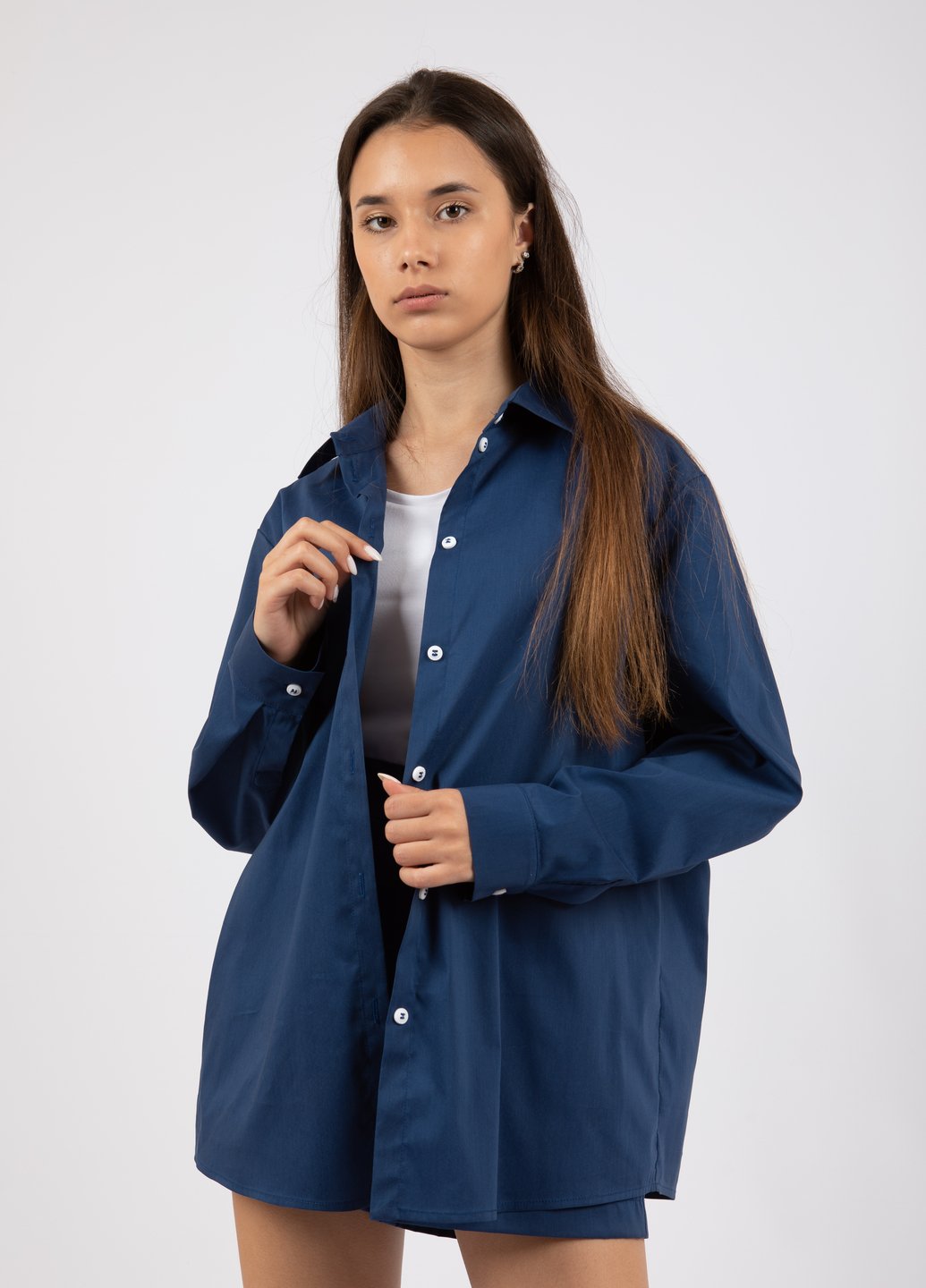 Купить Классическая хлопковая рубашка женская Merlini Вена 200000032 - Синий, 42-44 в интернет-магазине