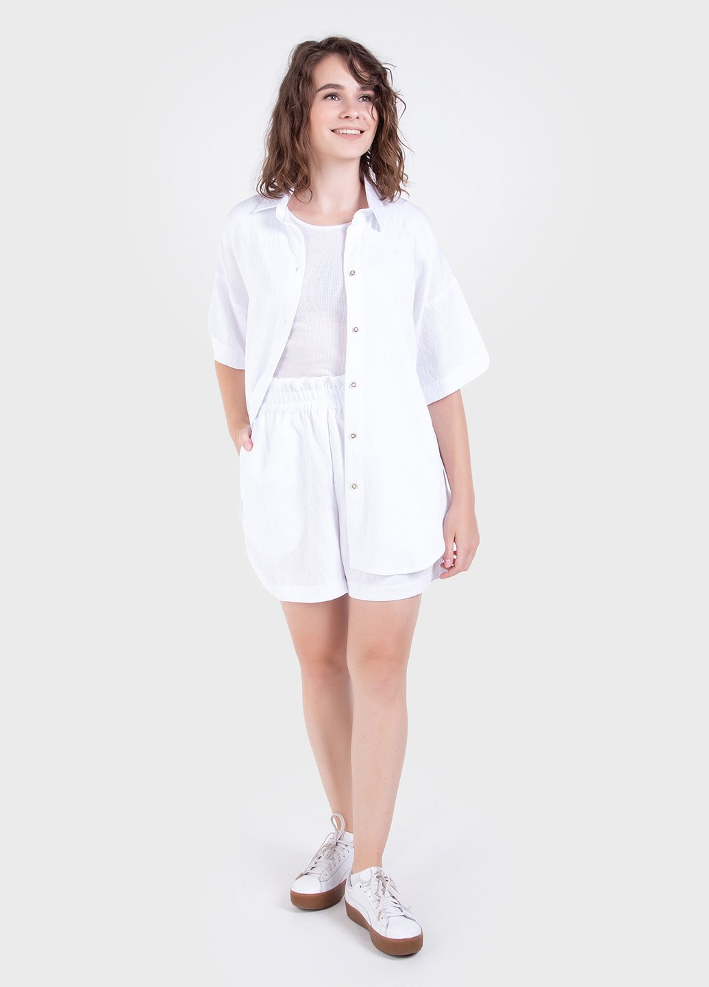 Купить Летний костюм женский двойка белого цвета: шорты, рубашка Merlini Мессина 100000144, размер 42-44 в интернет-магазине
